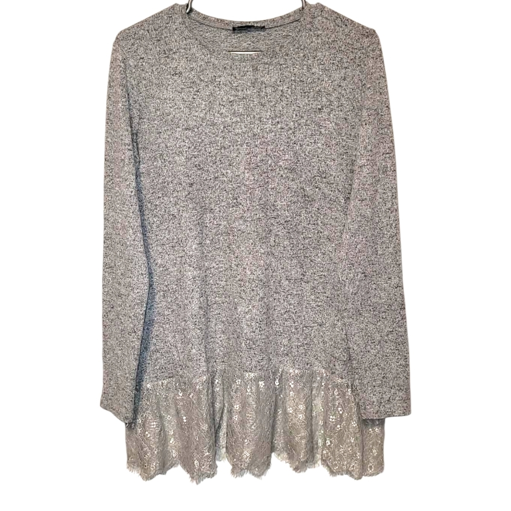 Zara Anthracite Grey Lace Hem Tunic Top Small Soft Knit - Picture 3 of 5